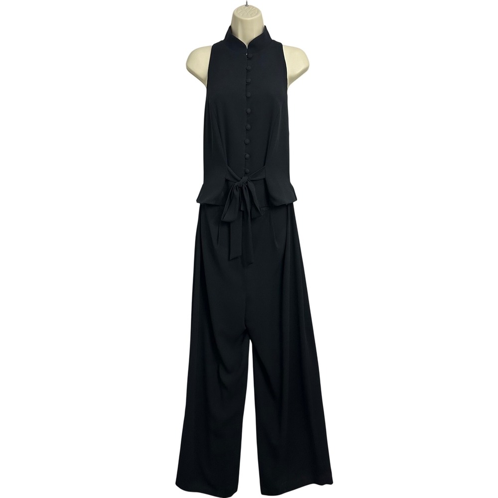 DW3 David Warren Jumpsuit 8 Black Sheer Mesh Back Wide Leg Vintage Formal Chic - Picture 2 of 8